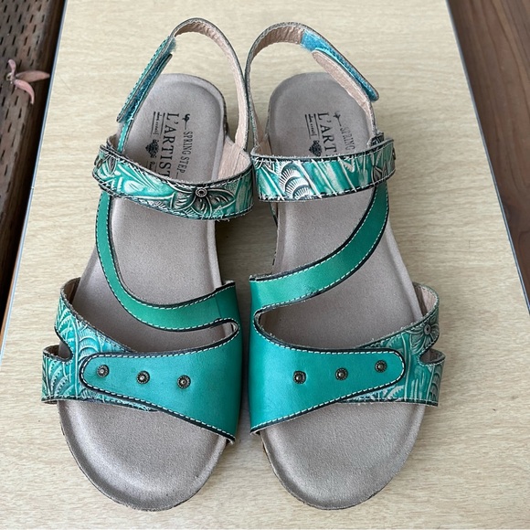 L’ Artiste By Spring Step Quilana Sandals in Turquoise Green Sz 38 EU/ 7.5-8 US - Picture 11 of 16